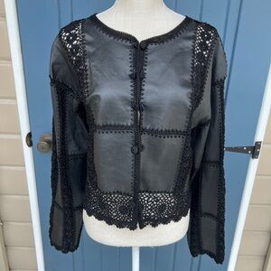 Vintage S.M.H. Leather Crochet Patchwork with Lace Trim Women Size 12